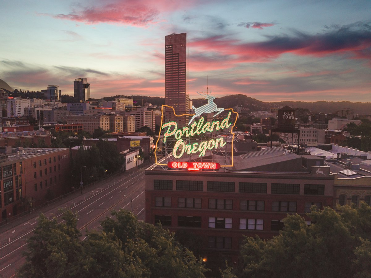 Portland, Oregon skyline at sunset